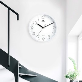 10 Inch Modern Wall Clock, Decorative Non-Ticking Silent Wall Clock Battery Operated Analog Clock Round for Bedroom, Kitchen, School, Office (White) by Laigoo