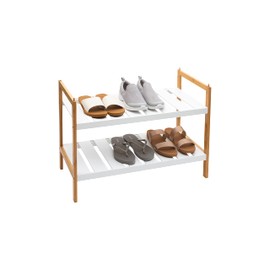 Organize It All Set of 2 Bamboo 2 Tier Shoe Rack | 4 Tier Holds 12 Pairs Shoes | Space Saving | Stackable | Freestanding | Bedroom & Closet Organization