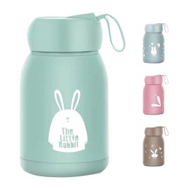 10.6oz Insulated Water Bottle 330ml Double Layer Mini Thermal Mug Leak Proof Good Sealing Small Portable Cute Rabbits Insulated Vacuum Flasks for Travelling Outdoor Sports(Green)