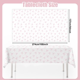 Lianxuia 3pcs Coquette Pink Bow Tablecloth, 54 x 108 inch Bow Party Plastic Table Cover, Coquette Birthday Decorations for Bachelorette Bridal Shower, Baby Shower, Girls Birthday Party Supplies