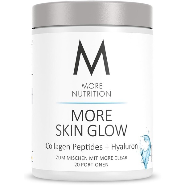 More Glow Collagen Peptides and Hyaluron, Premium Collagen and Hyaluronic Powder with Copper, Vitamin C and L-Glycine, 300 g Tub, Support for Fresh Skin and Connective Tissue, Neutral, Made in Germany