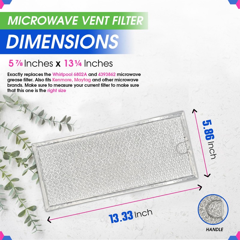 Microwave Filter Replacement 13.30” x 5.85” for 6802A 4393862 Whirlpool