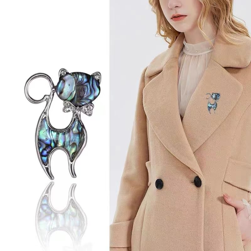 Fashion Temperament Natural Abalone Shell Cat Brooch for Women Corsage