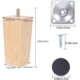 Qodiacl Pack of 4 Furniture Feet, Wood, 10 cm, Square Wooden Feet, Made of Solid Oak Wood, Table Legs, Cabinet Feet, Furniture Legs, Wooden Legs, Replacement Legs for Furniture, Cupboard, Legs, Couch