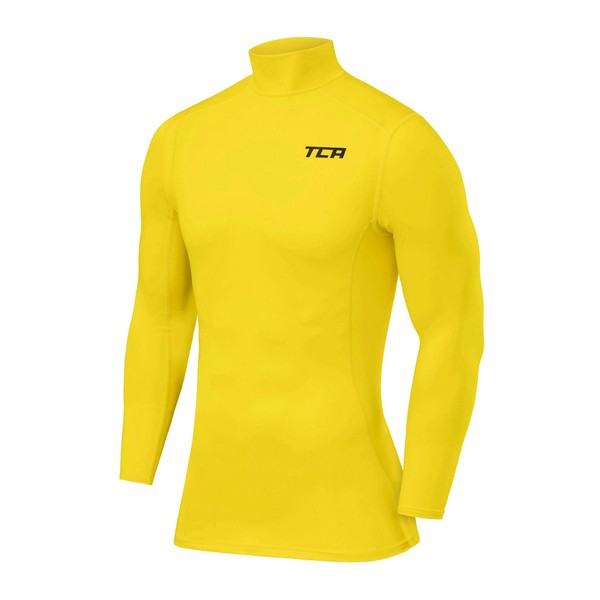 TCA Pro Performance Compression Base Layer Long-Sleeved Sports Thermal T-Shirt for Men & Boys - Turtleneck, Yellow