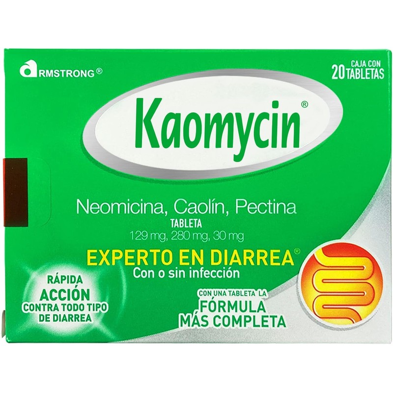 Kaomycin Antidiarreico, Caja con 20 Tabletas, Alivio Rápido y Efectivo