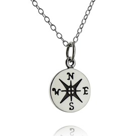 FashionJunkie4Life Compass Pendant Necklaces for Men and Women, Sterling Silver, No Gemstone