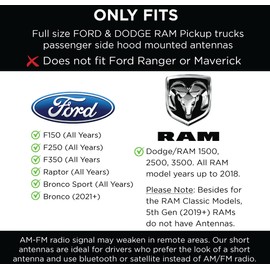 EcoAuto Short Antenna Ford Fits F150 F250 F350 Super Duty, Bronco, Ford Raptor Accessories & Dodge RAM - Anti-Theft Design - Carwash Safe Antenna for Truck 4 Inch Long (Black)