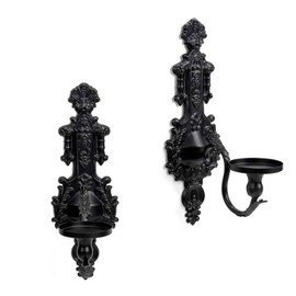 GAKA Wall Sconce Candle Holder Set of 2 Gothic Metal Candle Sconce Black Candle Holders Vintage Wall Mount Candle Holders Decorative,Black