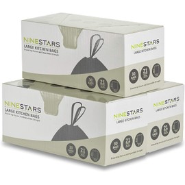 Ninestars NSTB-21-90 Extra Strong White Trash Bag w/Drawstring Closure, 21 Gal. / 79 L., 30 Count, Pack of 3
