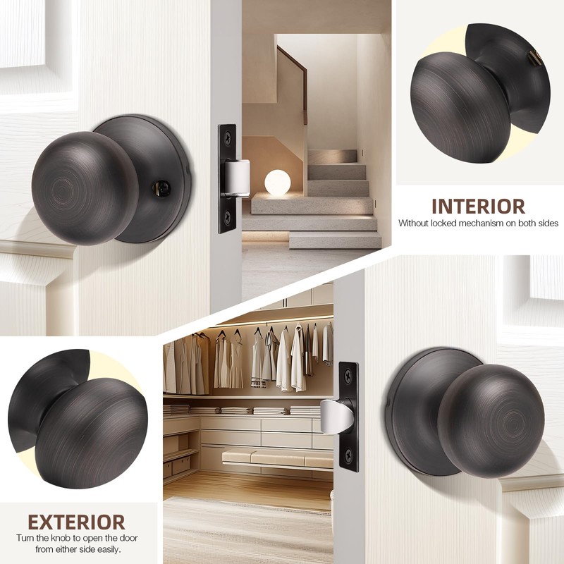 GOBEKOR 10 Pack Passage Door Knobs Keyless Interior Door Knobs