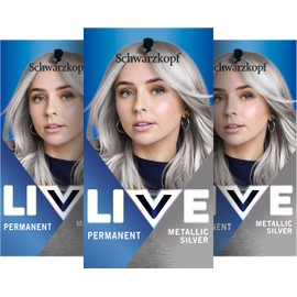Schwarzkopf Live Urban Metallics U71 Metallic Silver (3 x 142.5 ml), Hair Colour with Integrated Metallic Shine Booster, Permanent Colouration for Intense Colours with Metallic Reflections