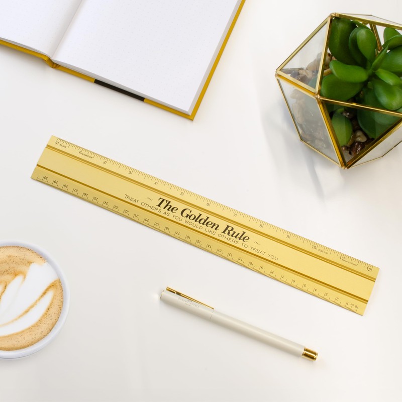 Alumicolor The Golden Rule Aluminum Office Ruler, 12IN, Gold