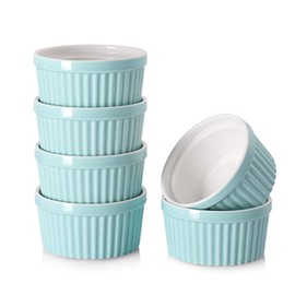 DOWAN 10 oz Ramekins - Ramekins 10 oz oven safe for Creme Brulee Souffle, Porcelain Ramekins Oven Safe, Classic Style Ramekins for Baking Ramekins Bowls, Set of 6, Blue