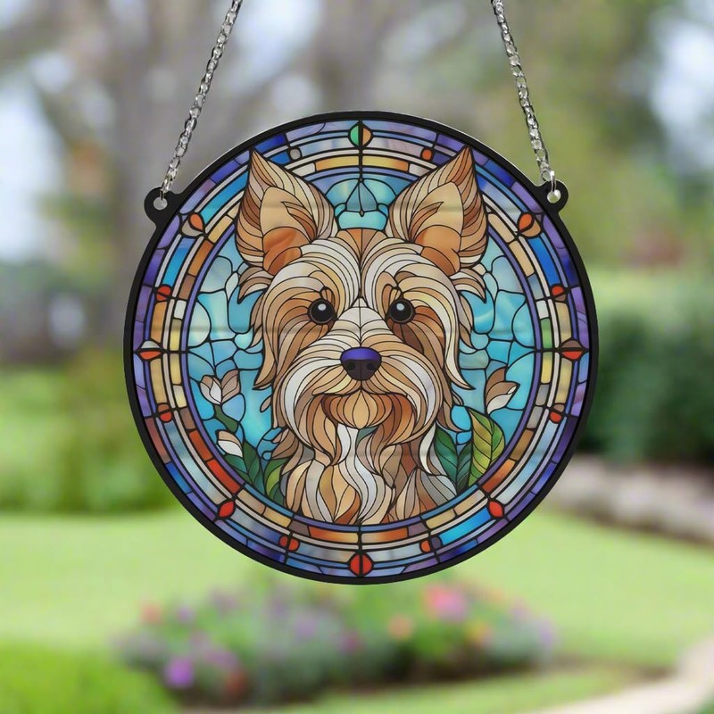Image Industry Yorkshire Terrier Stained Glass Effect Suncatcher - Garden