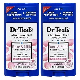 Dr Teal's Dr. Teal'S Set de Regalo Desodorante Rosa y Leche(Paquete de 2, 2.65Oz Ea) - Fórmula de Rosa y Leche - Sin Aluminio Con Magnesio - Aceites Esenciales, Manteca de Karité y Arrurruz En Polvo A