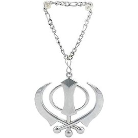 Hari Darpan Khanda Punjabi Kirpan - Colgante sij con símbolo de espada, colgante de coche, para espejo trasero de coche con cadena
