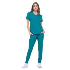 Natural Uniforms Ultra Stretch Form Fitting Womens Scrub Set (Teal, X-Large)