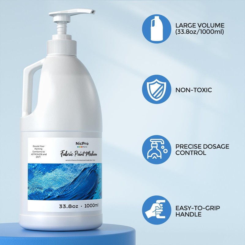 Nicpro Professional Effects Fabric Medium, 33.8oz Bottle with Pump, Fabric