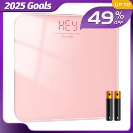 OVUTEK Bathroom Scale for Body Weight, Highly Accurate Digital Weighing Machine for People, Upgraded Batteries Included, Compact Size, LED Display, High Standards Sturdy Tempered Glass, 400lb, Pink:_Black