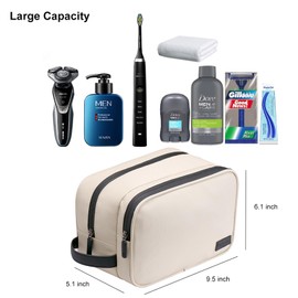 BAGWEN Toiletry Bag for Women, Water-resistant Travel Toiletry Bag, PU Leather Cosmetic Makeup Organizer, Travel Bag for Travel Size Toiletries, Beige