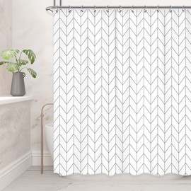 Riyidecor White and Grey Chevron Herringbone Shower Curtain for Bathroom 60Wx72H Inch Striped Geometric Simple Modern Classy Neutral Contemporary Dorm Decor Fabric Bathroom Set Polyester Waterproof