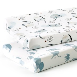 GRSSDER Stretch Ultra Soft Jersey Knit Changing Pad Cover Set 2 Pack, Change Table Pad Covers Fit 32"/34" x 16" Pads Safe and Snug, Cute Diaper Changing Pad Covers of Elephant Print