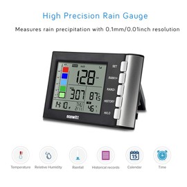 ECOWITT WH5360B Wireless Rain Gauge High Precision Digital 3-in-1 Weather Station with Indoor Thermometer and Hygrometer