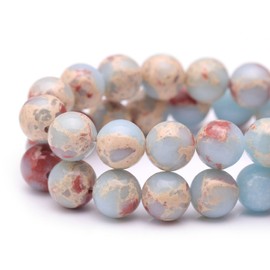 Youngbling Natural Gemstone Beads for Jewelry Making,8mm Sky Blue Jasper Polished Round Smooth Stone Beads,Genuine Real Stone Beads for Bracelet Necklace 15 Inch(Sky Blue Jasper,8mm)