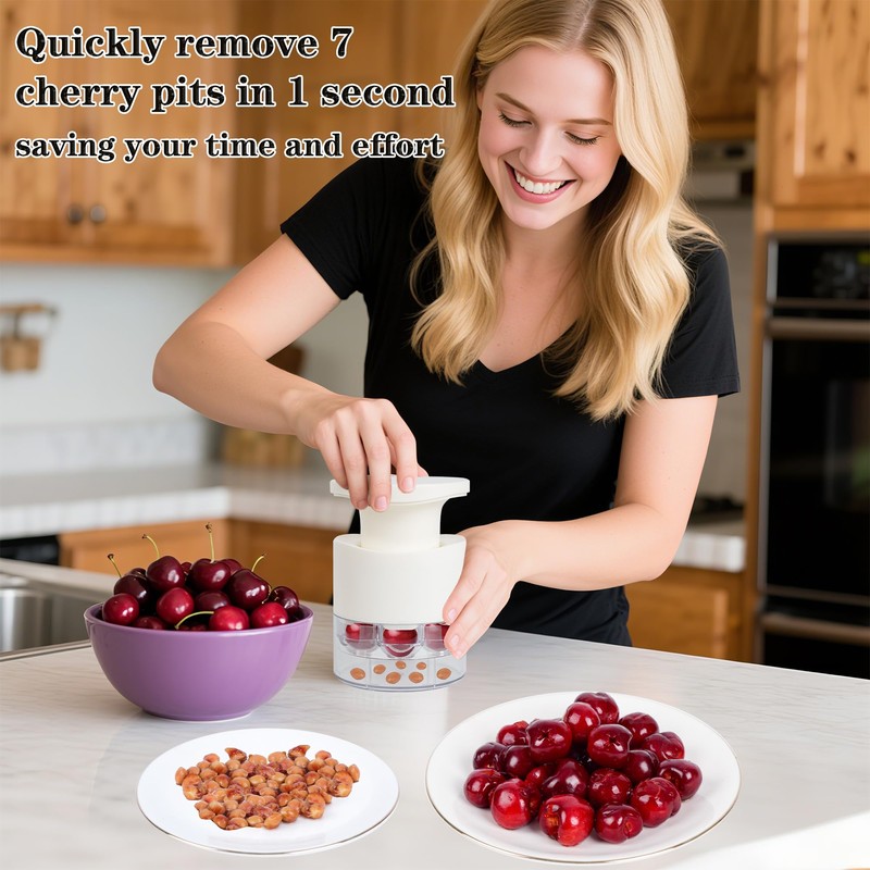 JMBTLUS Cherry Pitter, 7-Hole Long Plunger Push Button Cherry Core