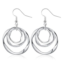 HAIXIAN Aesthetic Classic Infinity Linear Circles Boho Drop Earrings for Women,Three Line Wire Circles Dangle Earrings,S925 Sterling Silver Earrings Hooks (Earrings_I)