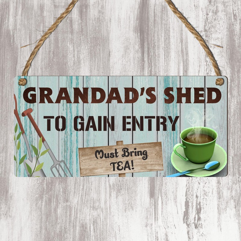 Grandad's Shed - Whimsical Tea Entry Wooden Plaque | A