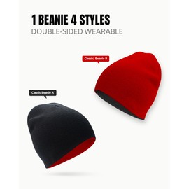 Rosoz Reversible Unisex Knitted Winter Beanie Skull Cuffed Warm Soft Hat for Men and Women Ski Watch Cap Black/Red