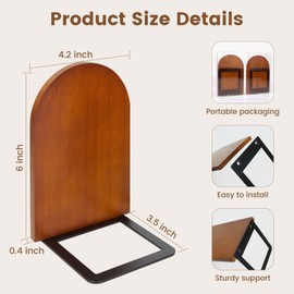1 Pair Wood Bookends, Decorative Book Ends for Heavy Books, Book Organizer