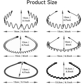 CHUCII Metal Hair Band for Men Headband Women Hair Bands Men Unisex Black Wavy Spring Outdoor Sports Headbands for Men's Hair Band Hoop Elastic Non Slip Head Band (Black, 10pcs)