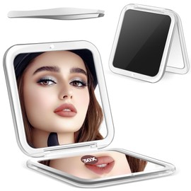 MIYADIVA Magnifying Mirror, 30X Compact Mirror, Pocket Mirror with 30X/1X Magnification, Small Mirror for Purse, Travel Mirror Portable Handheld Mirror Precision Tweezers for Girls Black