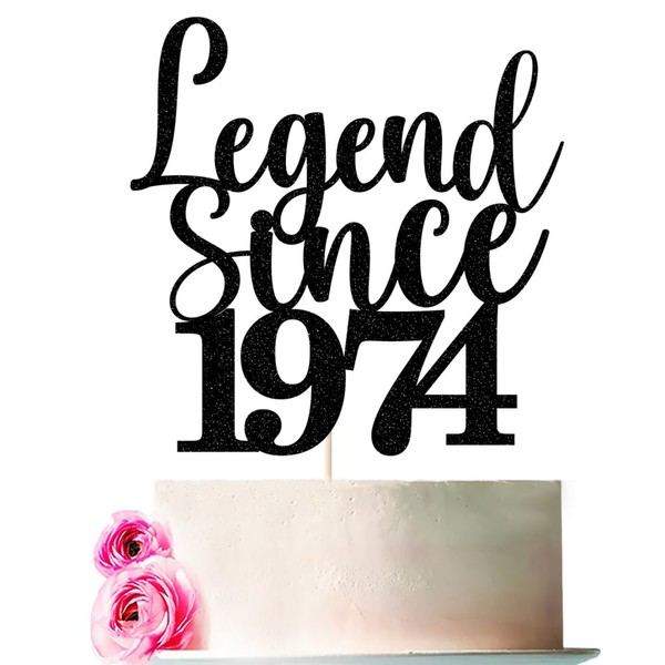 Bejotaa Legend Since 1974 - Decoración para tartas con purpurina negra para 50 aniversario de boda, para niños y niñas, hombres y mujeres, suministros de decoración para fiestas de cumpleaños