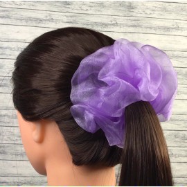Homemade Lilac Purple Crystal Organza XL Scrunchie Hair Ties - Ponytail Holder -  5 in