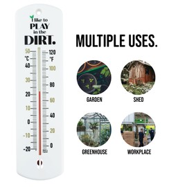 Greenhouse Thermometer - 240 mm Classic Garden Thermometer Gift For Outdoor Use In Garden Greenhouse Shed Allotment Ideal Gardening Gifts With Play In The Dirt Design