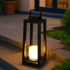 DANCYHOME H16 Modern Outdoor Solar Lantern Black Metal Frame with Flickering LED Candle Waterproof and Portable for Patio Deck or Pathway Decorative Sconce with Warm LED