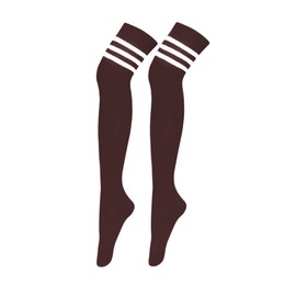 Bestjybt Women Thigh High Socks Cotton Warm Over the Knee High Leg Warmers Long Boot Socks with Stripes (Coffee)