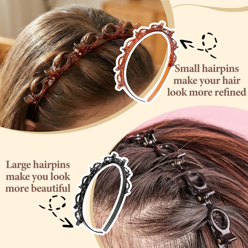 8 PCS Headband with Clips for Women, Twisty Bangs Headband,