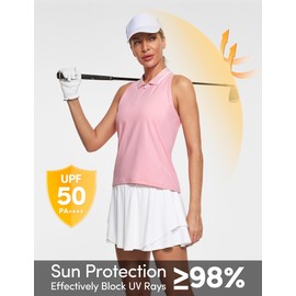 IUGA Women's Golf Shirts Sleeveless UPF 50+ Tennis Athletic Polo Shirts for Women with Collar Quick Dry Tank Tops Pink