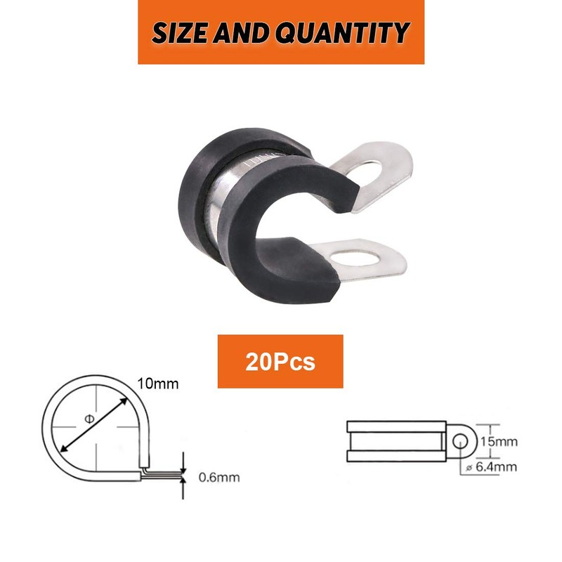 Keadic 20Pcs 3/8" (10mm) Cable Clamp Rubber Wire Clamps Stainless