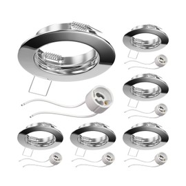 ledscom.de 6 pcs. recessed Ceiling Frame Fere, Round, Glossy Chrome (GU10/MR16/GU5.3/50mm) incl. GU10 Socket