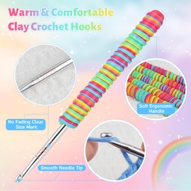 Coopay Warm Crochet Hooks Set, Ergonomic Crochet Hook with Soft Clay Handle, Metal Crochet Hooks Set for Arthritic Hands, Gradient Colored Crochet Needles for Beginners Sizes 3.5mm 4mm 4.5mm 5mm 6mm