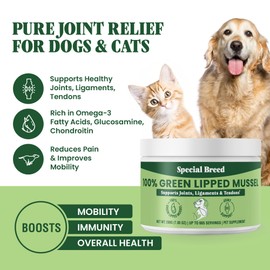 Special Breed Green Lipped Mussel Powder for Dogs & Cats - 100% New Zealand Green Lipped Mussels - Natural Hip & Joint Supplement for Joints, Tendons, Ligaments, Muscles - 200 Grams - 665 Servings