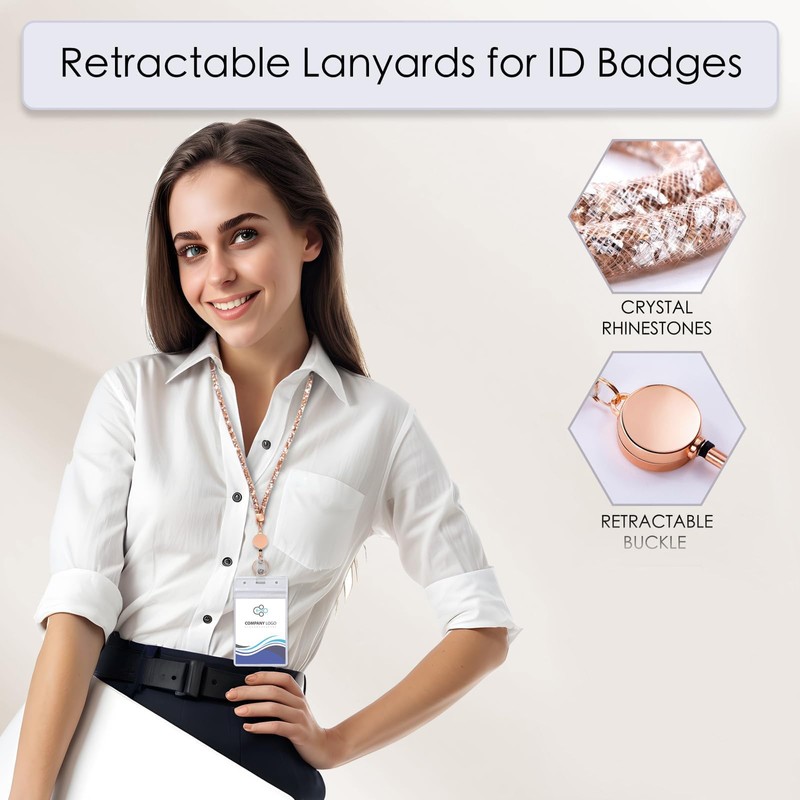3 Pack Set Retractable ID Badge Holder with Bling Neck