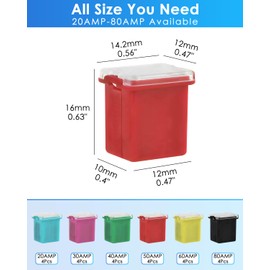 48Pcs Low Profile Assortment Kit - Car Blade Fuses Low Profile Box Shaped Fuses (20A, 30A, 40A, 50A, 60A, 80A) for Trucks, Cars and SUV, Boat