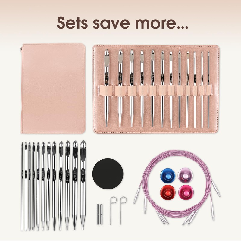 J10/6mm Interchangeable Tunisian Crochet Hooks Set with Cable 24" Aluminum